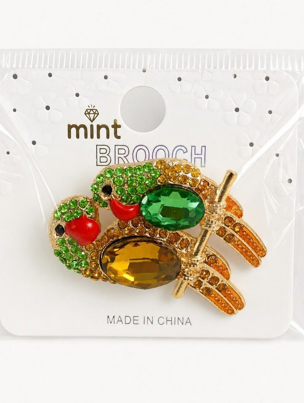 Women's Rhinestone Parrot Brooch Pin Gold Tone Tropical Bird Statement Jewelry